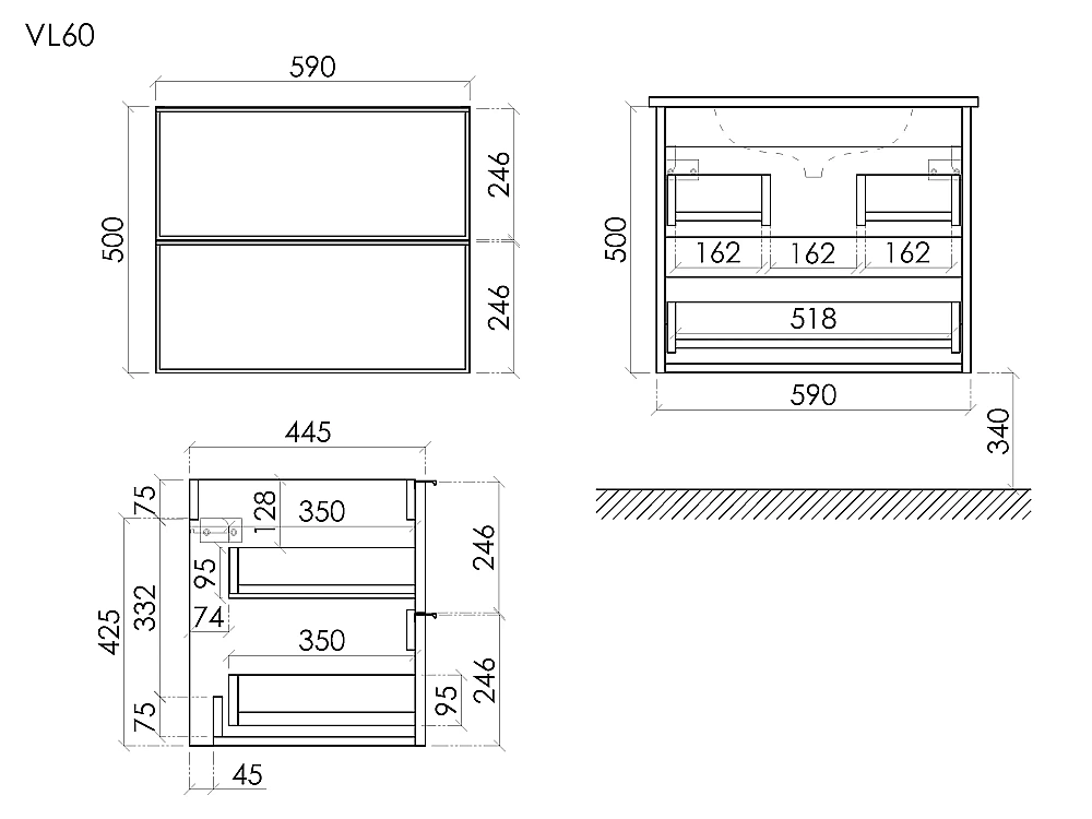 Тумба с раковиной Sancos Velta 60 VL60GG+CN7011MB серо-зеленая матовая/раковина черная матовая, с отверстием для ванной в интернет-магазине Sanbest