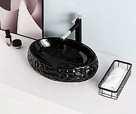 Раковина накладная Gid Lago 48 9030bf 52232 черная купить в интернет-магазине Sanbest