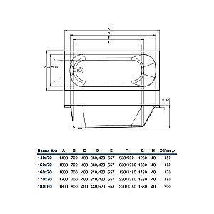 Ванна акриловая Koller Pool Round Arc 160X70 ROUNDARC160X70 белая купить в интернет-магазине Sanbest