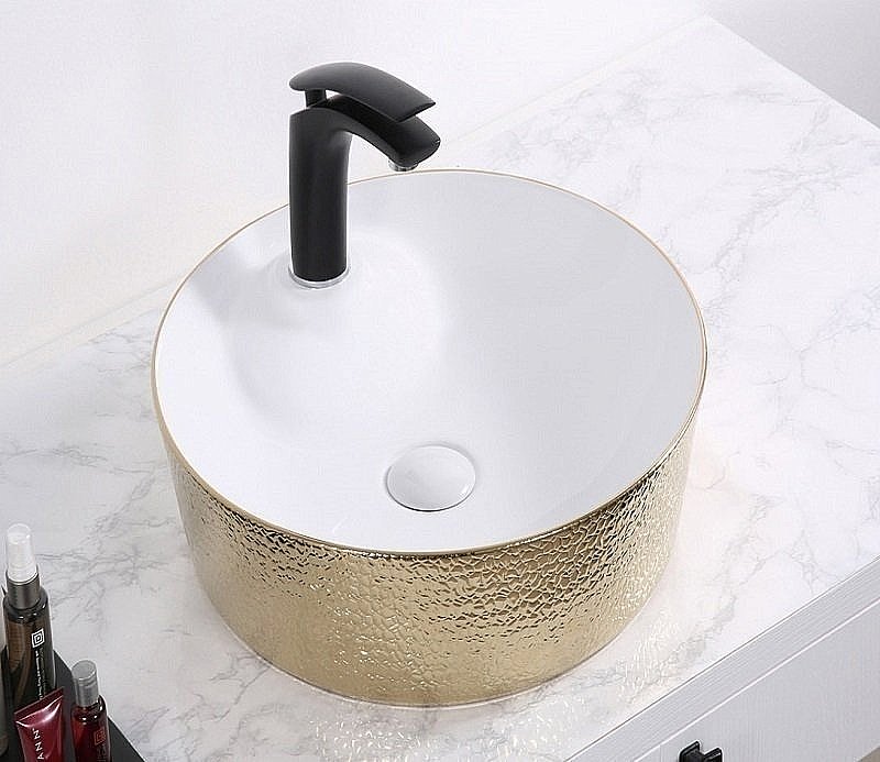 Раковина накладная Ceramalux NC 43 D1306H025 золото, белая купить в интернет-магазине Sanbest