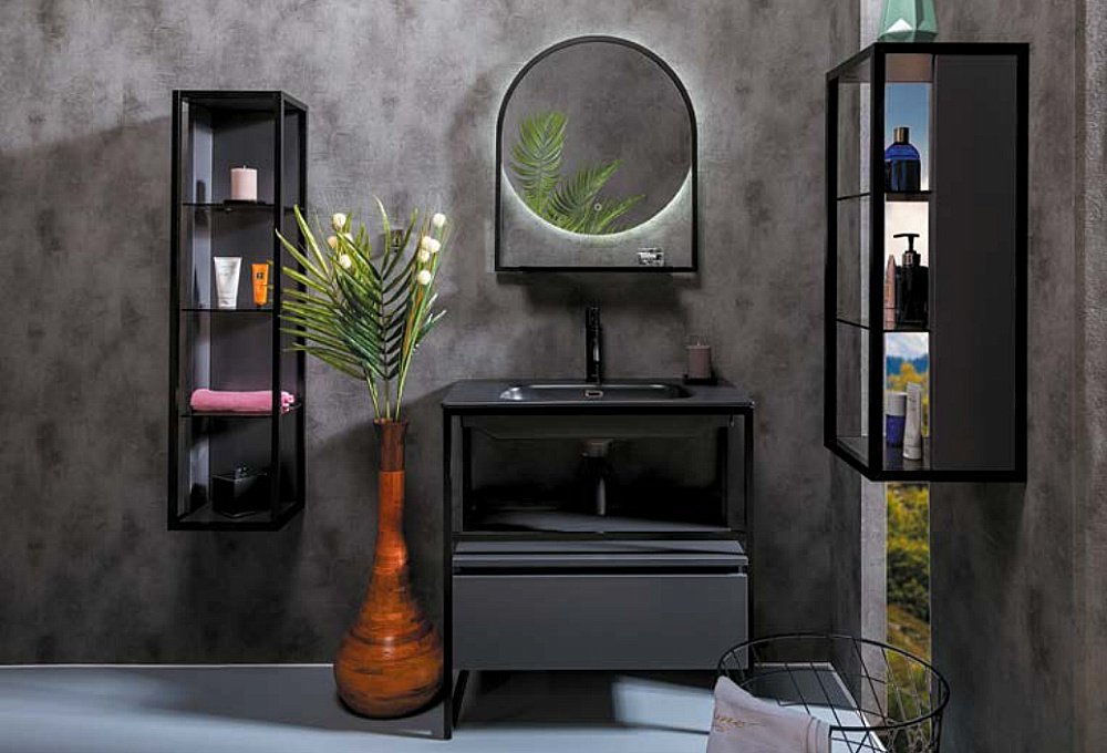 Пенал Armadi Art Loft низкий антрацит для ванной в интернет-магазине сантехники Sanbest