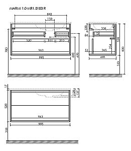 Тумба с раковиной Sancos Marmi 1.0 MR1.0100RECH дуб чарльстон для ванной в интернет-магазине Sanbest