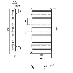 Полотенцесушитель электрический Domoterm Лаура П10 500x800 АБР E бронза купить в интернет-магазине сантехники Sanbest