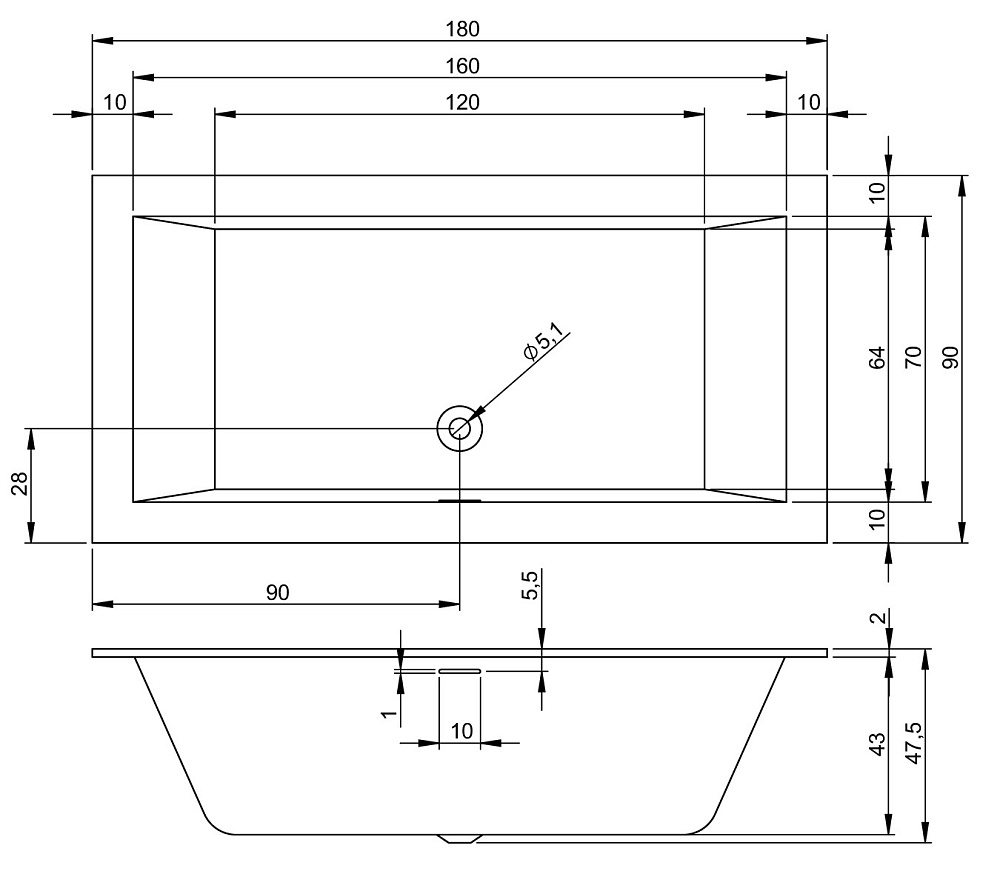 Ванна акриловая Riho RETHINK CUBIC 180x90 белая купить в интернет-магазине Sanbest