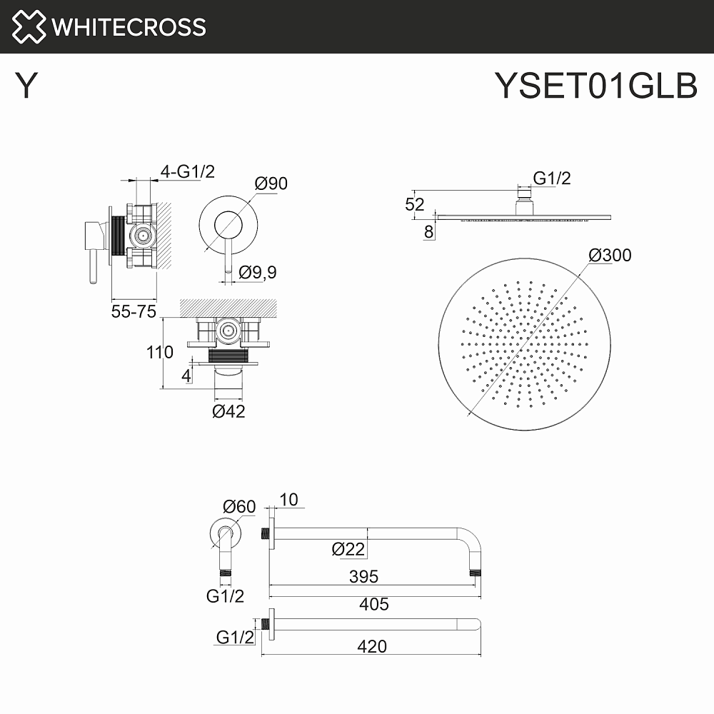 Душевая система WhiteCross Y YSET01GLB матовое золото купить в интернет-магазине сантехники Sanbest