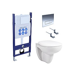 Унитаз с инсталляцией Aquatek Каир SET AQUATEK КАИР-14-016 с кнопкой хром глянцевый, с крышкой микролифт, безободковый купить в интернет-магазине Sanbest
