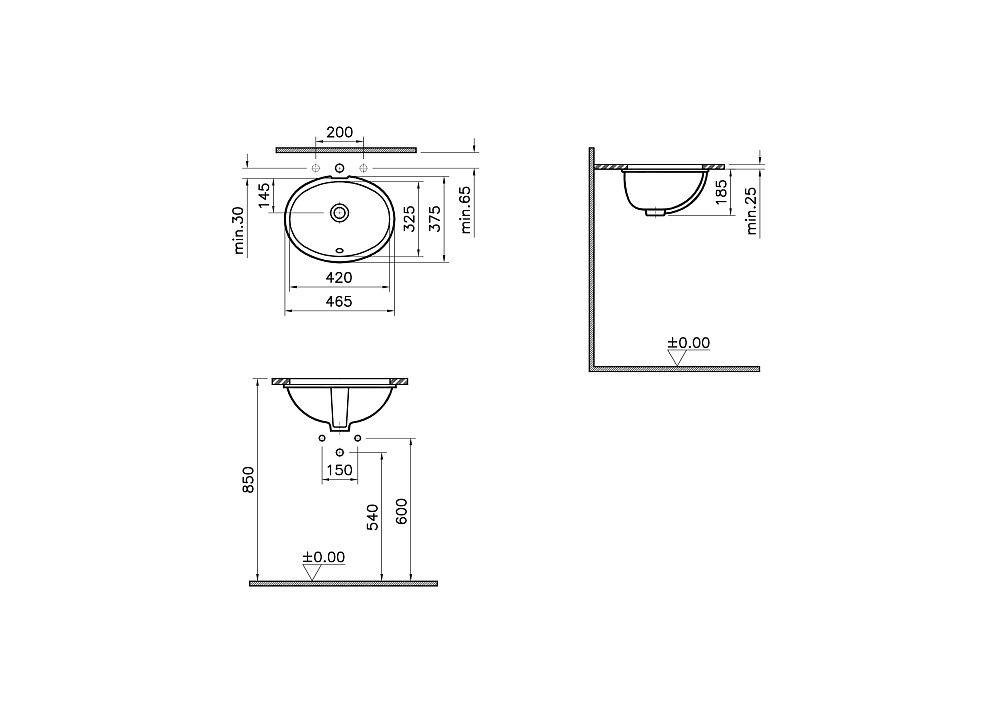 Раковина Vitra Arkitekt 42 6039B003-0012 купить в интернет-магазине Sanbest