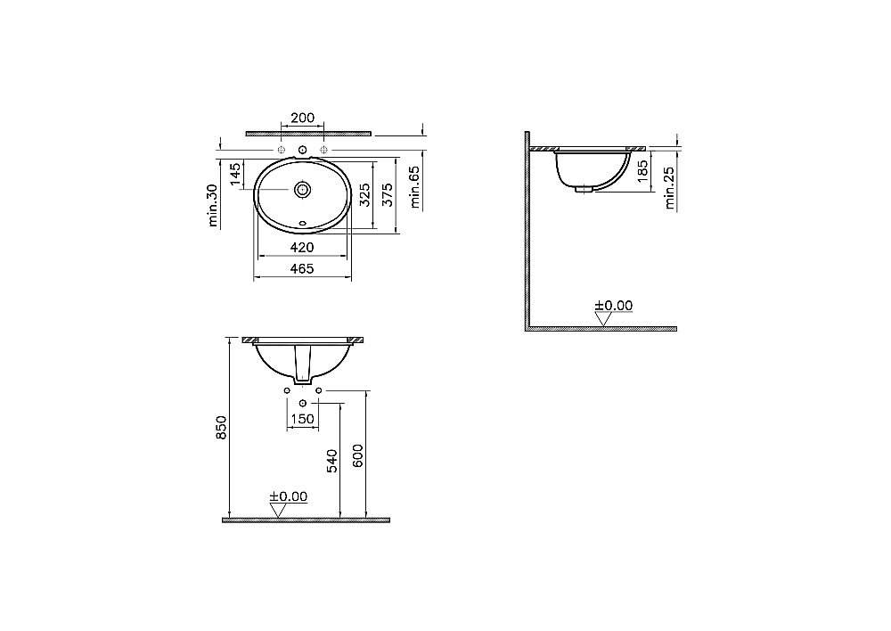 Раковина встраиваемая Vitra Arkitekt 42 6039B003-0012 белая купить в интернет-магазине Sanbest