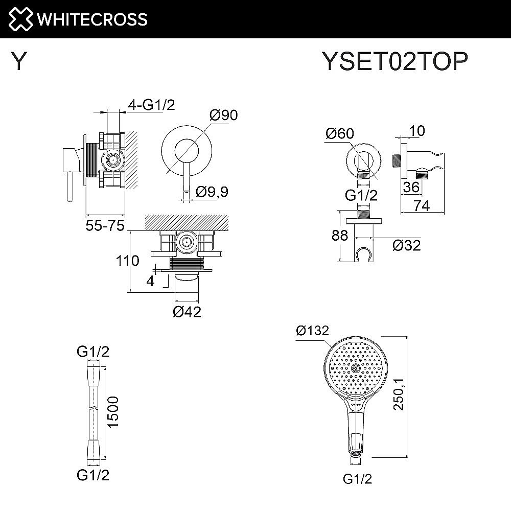 Смеситель для душа WhiteCross Y YSET02TOPGL золото купить в интернет-магазине сантехники Sanbest