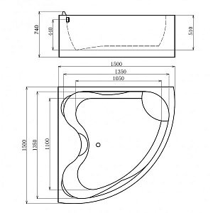 Гидромассажная ванна Gemy Arc-shape G9041 B 150х150 купить в интернет-магазине Sanbest