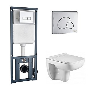 Унитаз подвесной WeltWasser MARBERG 410 + KEHLBACH 004 GL-WT + MAR 410 RD белый глянцевый, безободковый, с крышкой микролифт, с инсталляцией и кнопкой хром купить в интернет-магазине Sanbest