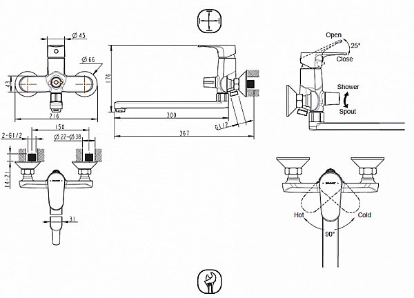 Смеситель для ванны Bravat Alfa F6120178BC-01L купить в интернет-магазине сантехники Sanbest