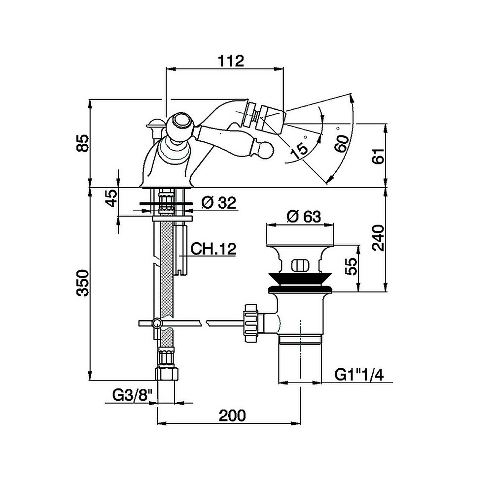 Смеситель для биде Cisal Arcana Toscana TS00055027 купить в интернет-магазине сантехники Sanbest