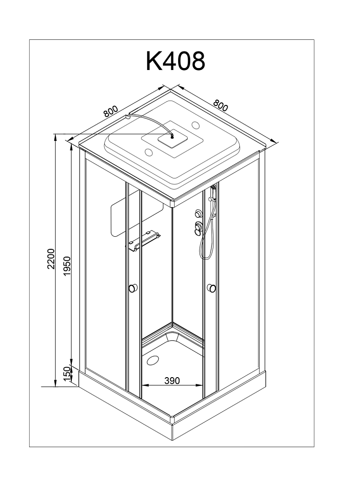 Душевая кабина Deto K408 80x80 без крыши прозрачная/хром купить в интернет-магазине Sanbest