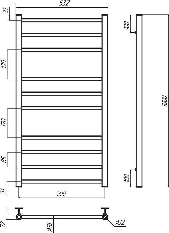 Полотенцесушитель водяной Terminus Аврора П10 500х1000 купить в интернет-магазине сантехники Sanbest