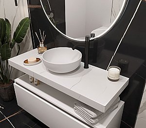 Тумба с раковиной и столешницей Armadi Art Flat 80 белый глянец для ванной в интернет-магазине Sanbest