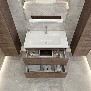 Тумба с раковиной Caprigo Modo-Terza 80 с интегрированной ручкой, скайрос для ванной в интернет-магазине Sanbest