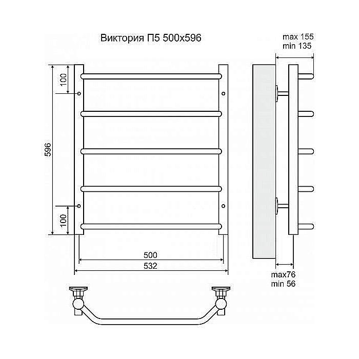 Полотенцесушитель электрический Terminus Виктория П5 500x596 левый/правый купить в интернет-магазине сантехники Sanbest