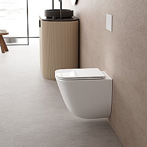 Унитаз подвесной ABBER Rechteck AC1220TC-AC0105-AC0120 белый/кнопка хром глянцевый, с крышкой микролифт, с инсталляцией, безободковый, слив-торнадо купить в интернет-магазине Sanbest