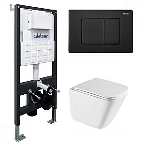 Унитаз подвесной ABBER Rechteck AC1219TC-AC0105-AC0120MB белый/кнопка черный матовый, с крышкой микролифт, с инсталляцией, безободковый, слив-торнадо купить в интернет-магазине Sanbest