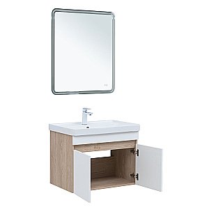 Тумба с раковиной Aquanet Оптима 70 344800+301804 светлый дуб/белый сатин для ванной в интернет-магазине Sanbest