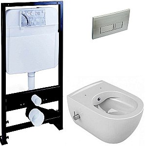 Унитаз Boheme Bianca 963-2 с инсталяцией и кнопкой 664-NB белый глянцевый/никель, безободковый, с функцией биде купить в интернет-магазине Sanbest