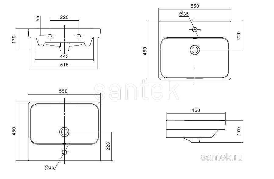 Раковина мебельная Santek Адриана 55 1.WH50.1.620 белая купить в интернет-магазине Sanbest