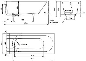 Ванна Salini FABIA S-Sense 180x80 102612M белая матовая купить в интернет-магазине Sanbest