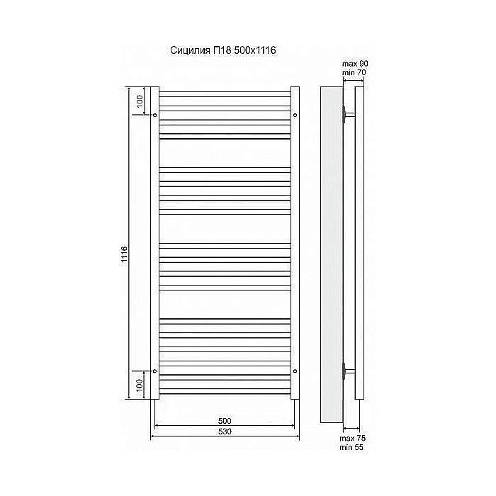Полотенцесушитель электрический Terminus Сицилия П18 500x1116 левый/правый купить в интернет-магазине сантехники Sanbest