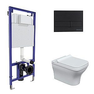 Унитаз подвесной с инсталляцией Berges NOVUM 42449 безободковый, белый/ кнопка L5 черная Soft Touch купить в интернет-магазине Sanbest