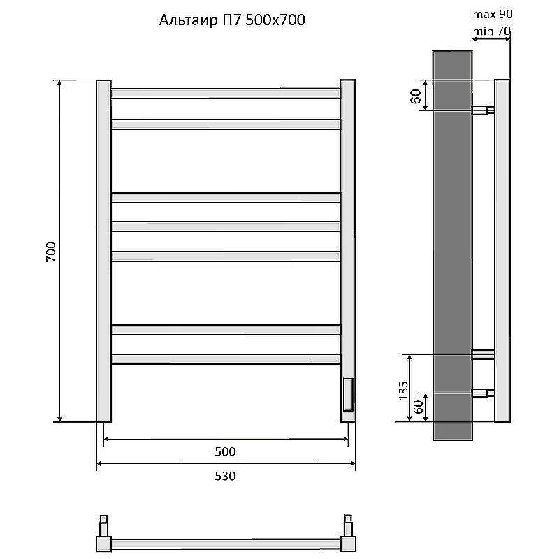 Полотенцесушитель Aquatek Альтаир П7 50х70 AQ EL KP0770BL черный муар купить в интернет-магазине сантехники Sanbest