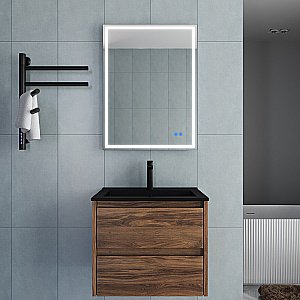 Тумба с раковиной Vincea Gio 60 VMC-2G600CO/VBS-13960MB тёмный дуб/раковина черная для ванной в интернет-магазине Sanbest