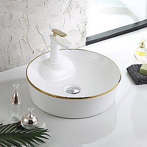 Раковина накладная Ceramalux NC 43 D1306H011 белая с декором золото купить в интернет-магазине Sanbest