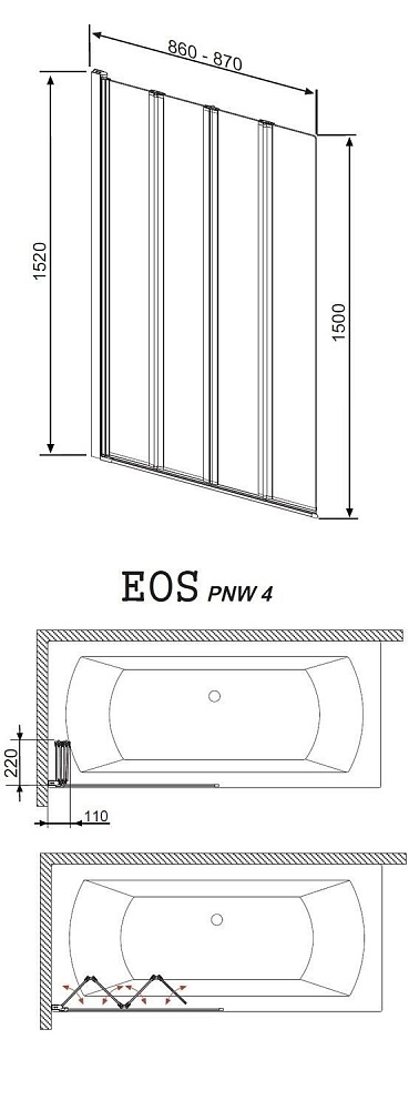 Шторка для ванны Radaway EOS PNW4 86 купить в интернет-магазине Sanbest