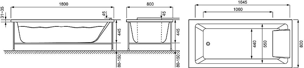 Ванна акриловая Jacob Delafon SOFA RU 180x80 купить в интернет-магазине Sanbest