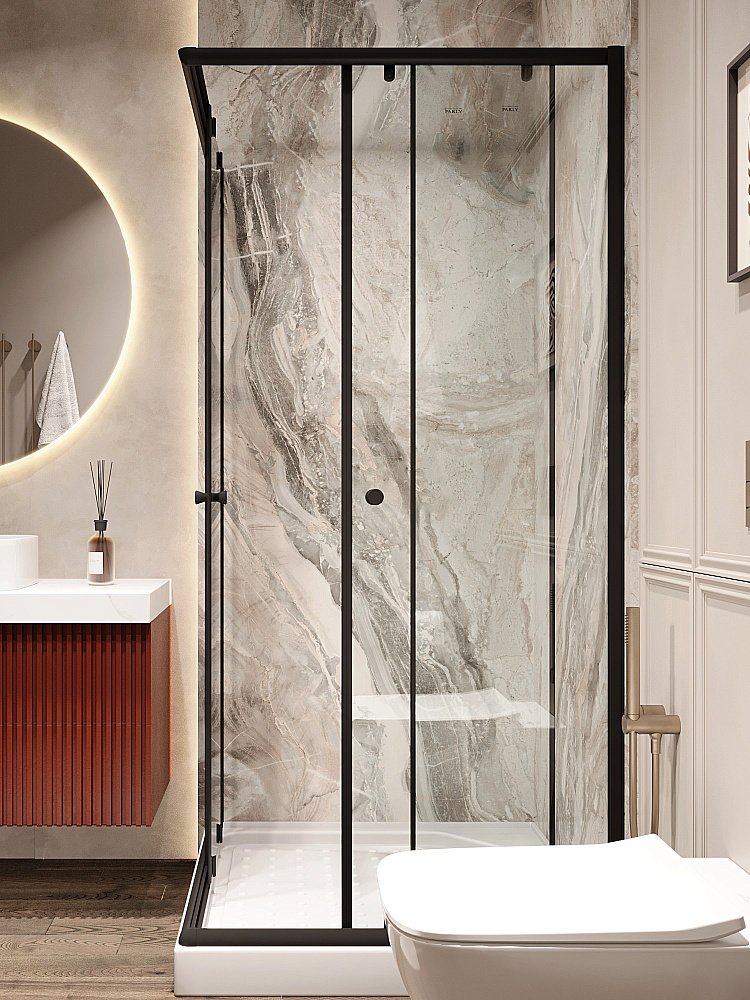 Душевой уголок PARLY ZQ81B 80х80 стекло прозрачное/профиль черный купить в интернет-магазине Sanbest