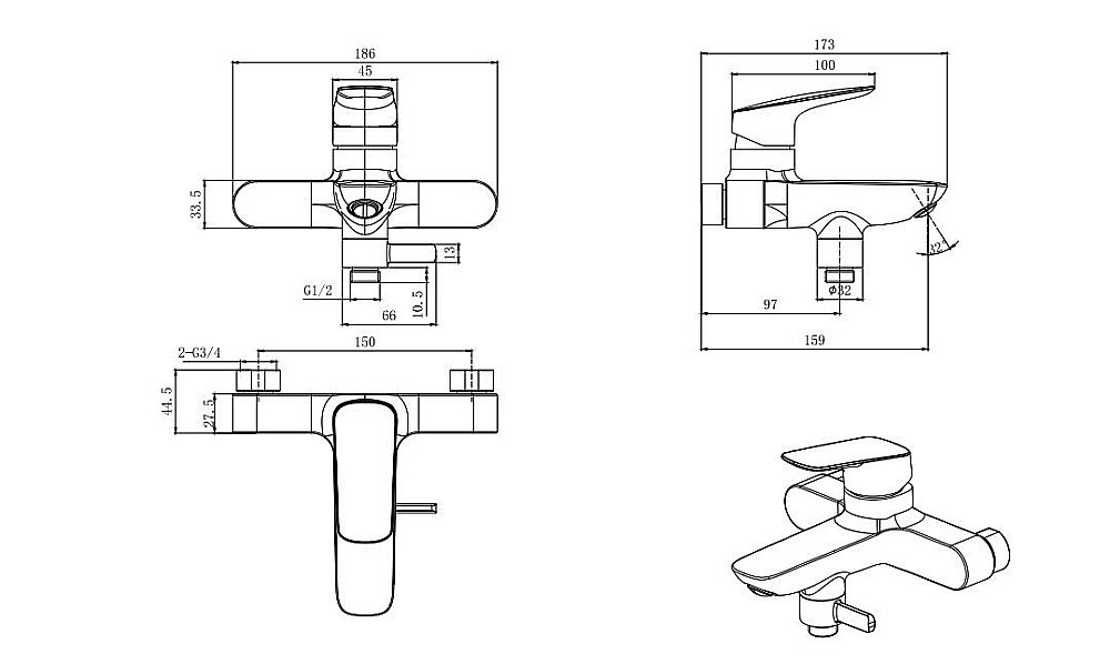 Набор смесителей Aquatek Вега AQ1030CR хром купить в интернет-магазине сантехники Sanbest