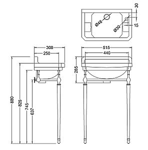 Консоль с раковиной Burlington Cloakroom Edwardian B8 золото для ванной в интернет-магазине сантехники Sanbest