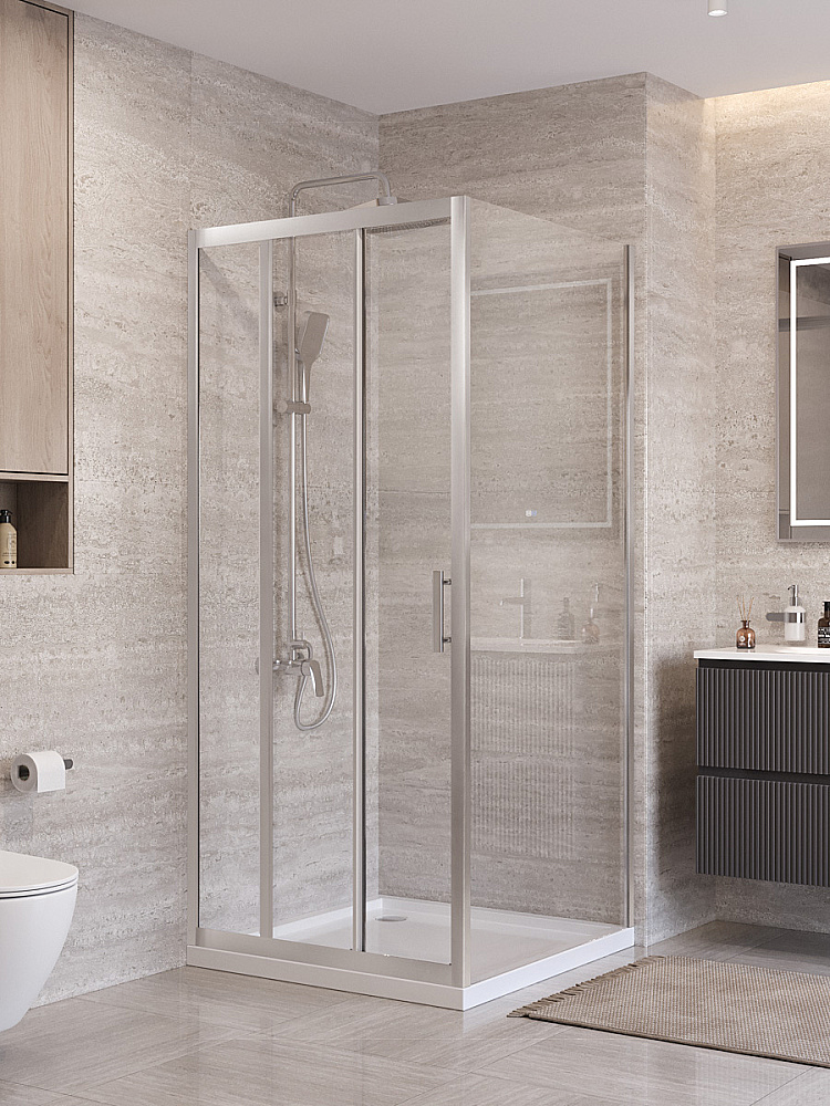 Душевой уголок BelBagno UNO-195-AHF-31-100/90-C-IN стекло прозрачное/профиль сатин купить в интернет-магазине Sanbest