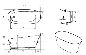 Ванна из искусственного камня TIMO solid KIARA1700 170х76 белая купить в интернет-магазине Sanbest