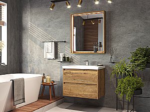 Зеркало с LED-подсветкой Misty DALLAS 70x80 Дуб Галифакс/олово в ванную от интернет-магазине сантехники Sanbest