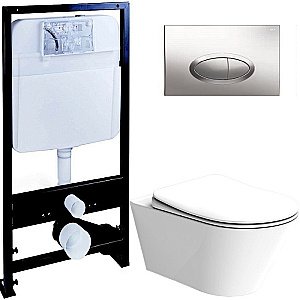 Унитаз Boheme Avva 972-W с инсталяцией и кнопкой 665-CR белый глянцевый/хром, безободковый купить в интернет-магазине Sanbest