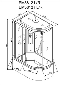 Душевая кабина AvaCan EM Серия EM3812 LEDT 120х80 с гидромассажем, с подсветкой, прозрачная купить в интернет-магазине Sanbest