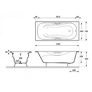 Ванна чугунная Delice Malibu Elite DLR230608R 170х70 белая купить в интернет-магазине Sanbest