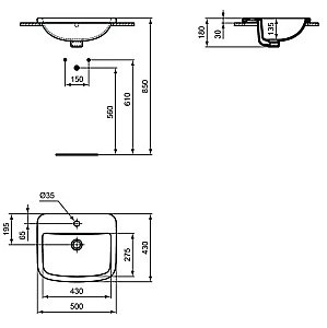 Раковина врезная сверху столешницы Ideal Standard Tempo 50 T059201 белая купить в интернет-магазине Sanbest