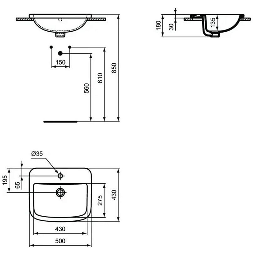 Раковина врезная сверху столешницы Ideal Standard Tempo 50 T059201 белая купить в интернет-магазине Sanbest
