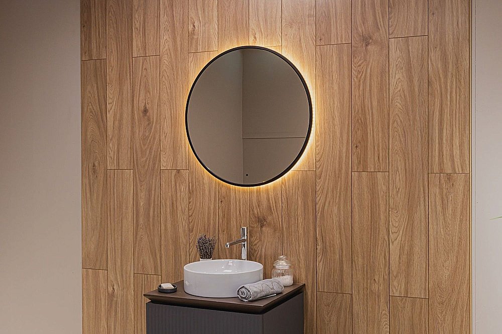 Зеркало Art&Max ASTI AM-Ast-800-DS-FNC-Nero в ванную от интернет-магазине сантехники Sanbest