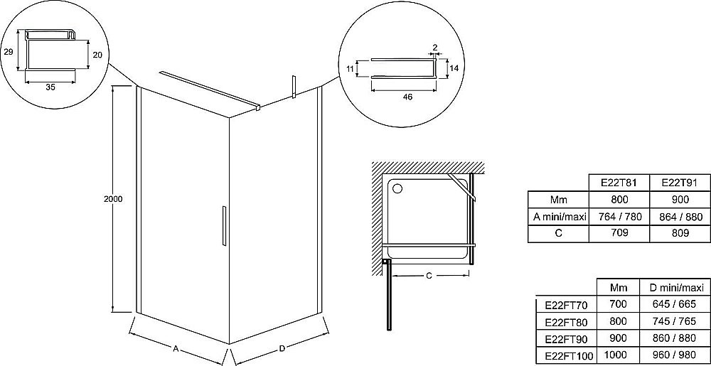 Душевая дверь Jacob Delafon CONTRA E22T91-BL 90 купить в интернет-магазине Sanbest