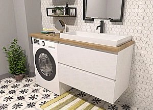 Тумба с раковиной Эстет Malibu Luxe 155 любой цвет тумбы и раковины с блестками под заказ для ванной в интернет-магазине Sanbest