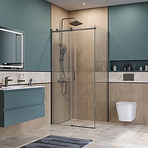 Душевой уголок BelBagno SOFT_CLOSE-2-AH-1 110х90 стекло прозрачное/профиль оружейная сталь купить в интернет-магазине Sanbest